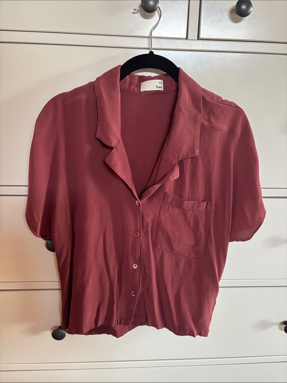 Free People Rose Mauve Short Sleeve Button-Front Shirt